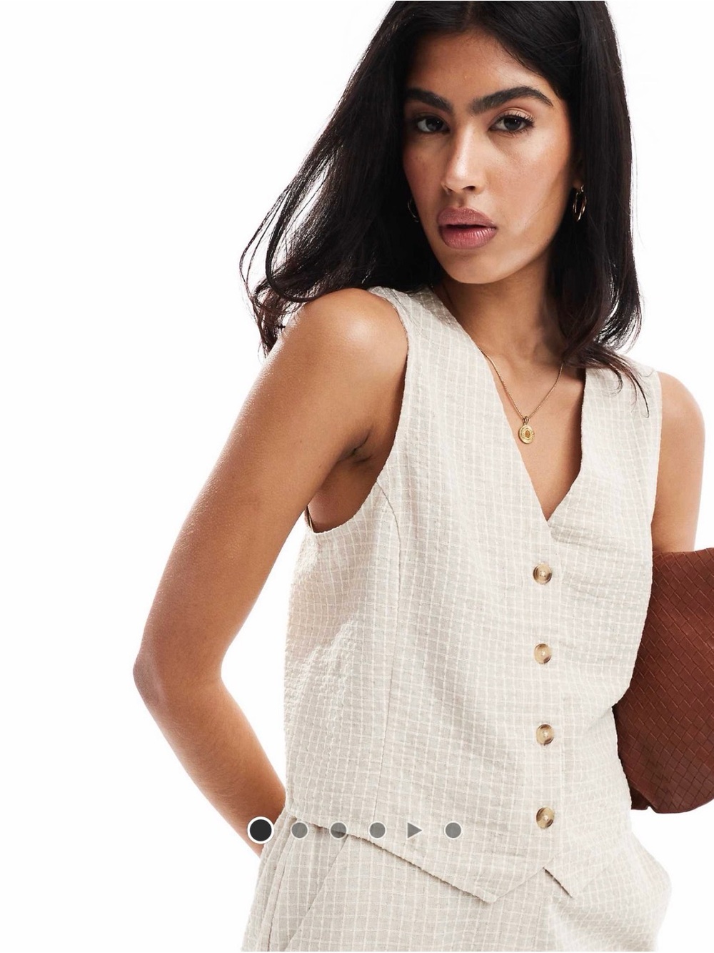 ASOS Cream Textured Button-Front Sleeveless Top with elastic waistband shorts